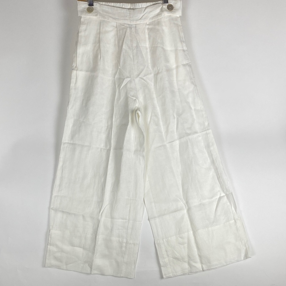 Free The Label Womens Elastic Waistband Wide Leg Linen Pants White Size M